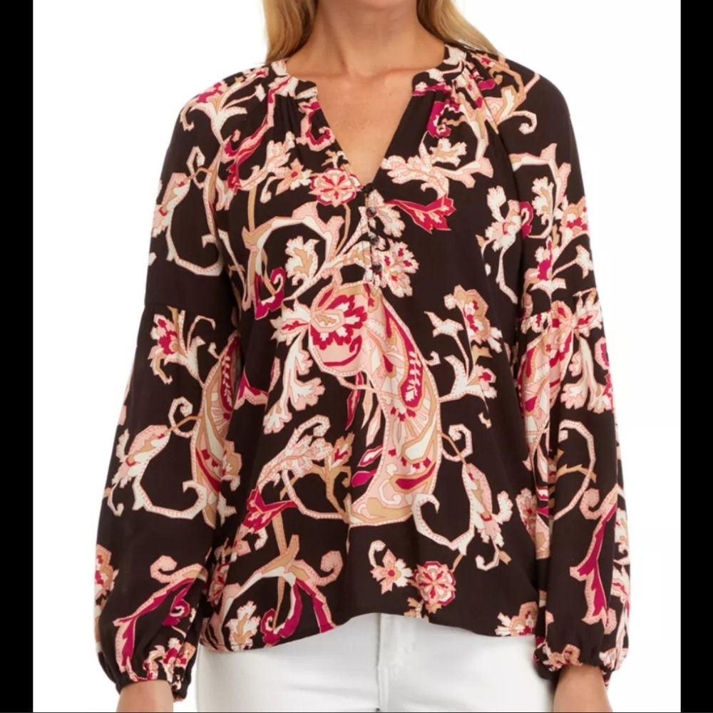 Womens Boho Long Sleeve V-neck Top Size Xxl